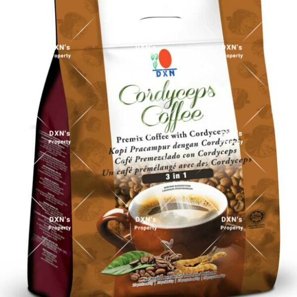 قهوة كورديسبس DXN Cordyceps Coffee 3 in 1 محلاة بالسكرمزيج من فطر الكورديسبس و القهوة البرازيلية اللذيذة